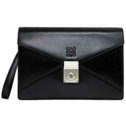 LOEWE Second Bag Black Anagram f-20189 Clutch Leather Flap Key Women's Retro Compact
