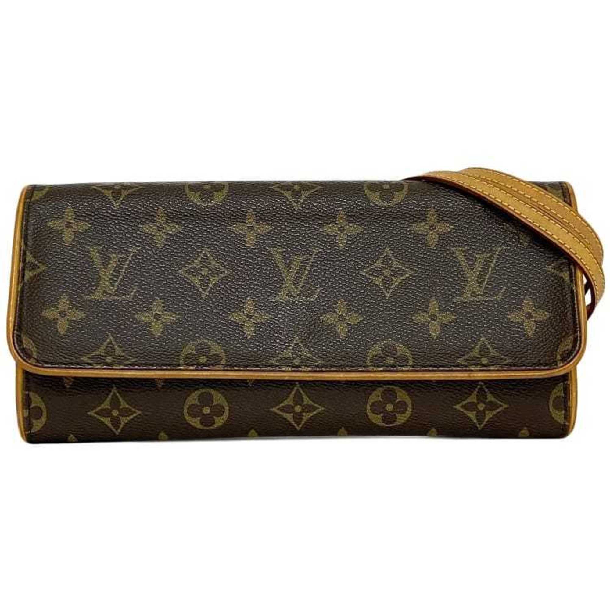 Louis Vuitton Shoulder Bag Pochette Twin GM Brown Monogram M51852 f-20271 Canvas Tanned Leather CA0040 LOUIS VUITTON Flap Women's