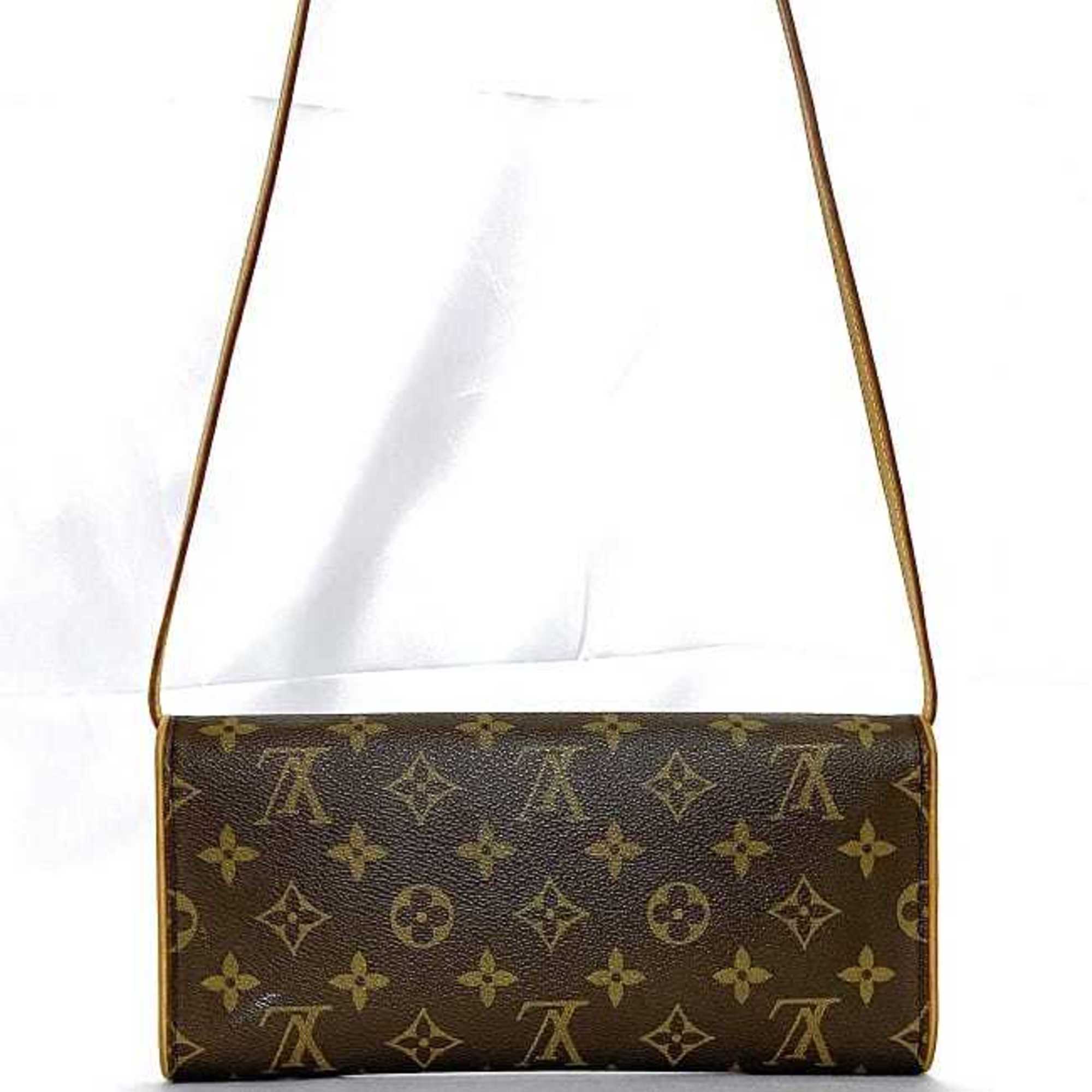 Louis Vuitton Shoulder Bag Pochette Twin GM Brown Monogram M51852 f-20271 Canvas Tanned Leather CA0040 LOUIS VUITTON Flap Women's