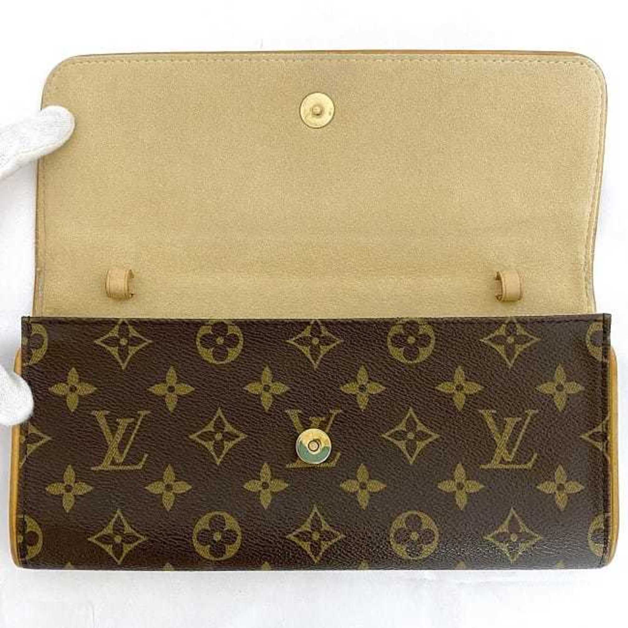 Louis Vuitton Shoulder Bag Pochette Twin GM Brown Monogram M51852 f-20271 Canvas Tanned Leather CA0040 LOUIS VUITTON Flap Women's