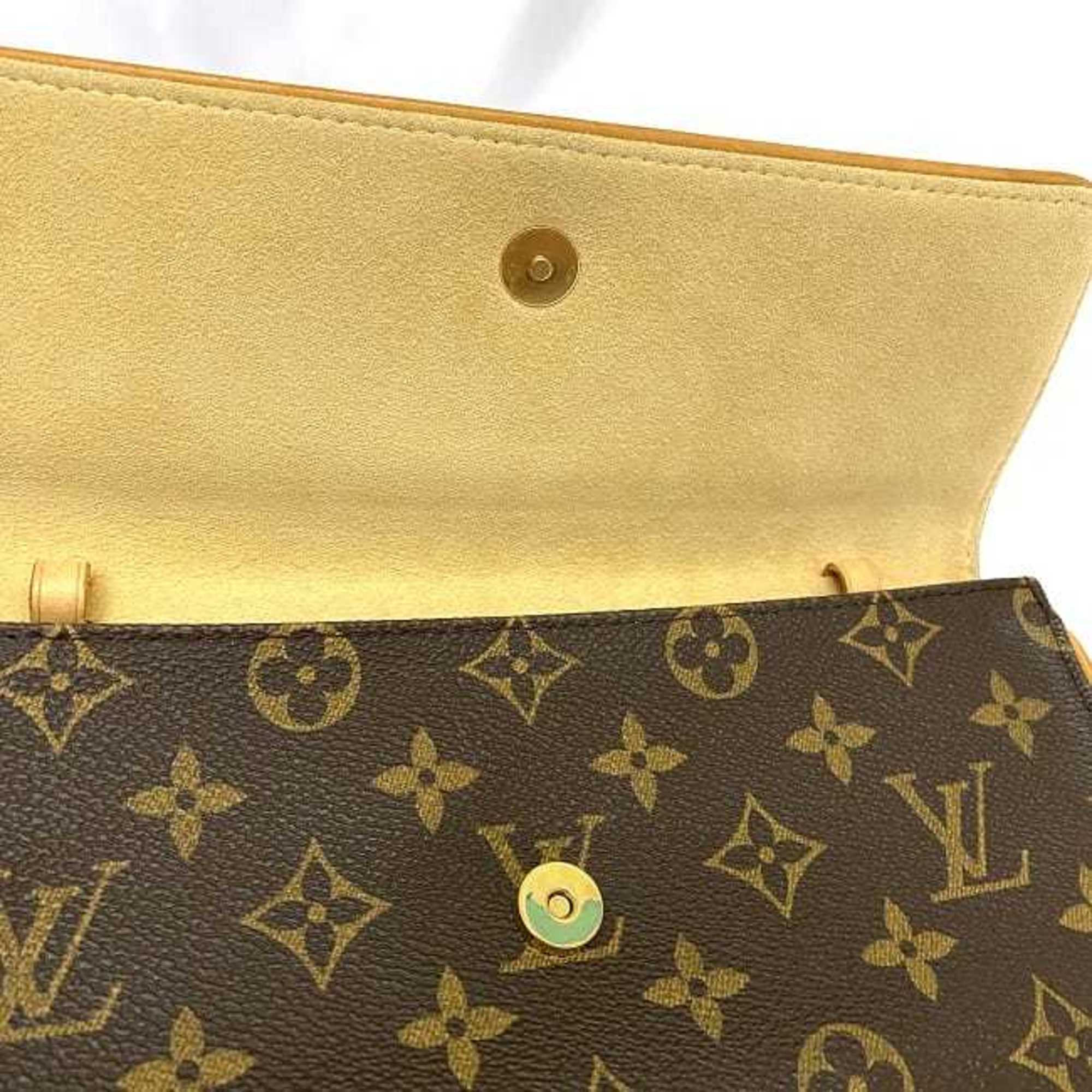 Louis Vuitton Shoulder Bag Pochette Twin GM Brown Monogram M51852 f-20271 Canvas Tanned Leather CA0040 LOUIS VUITTON Flap Women's