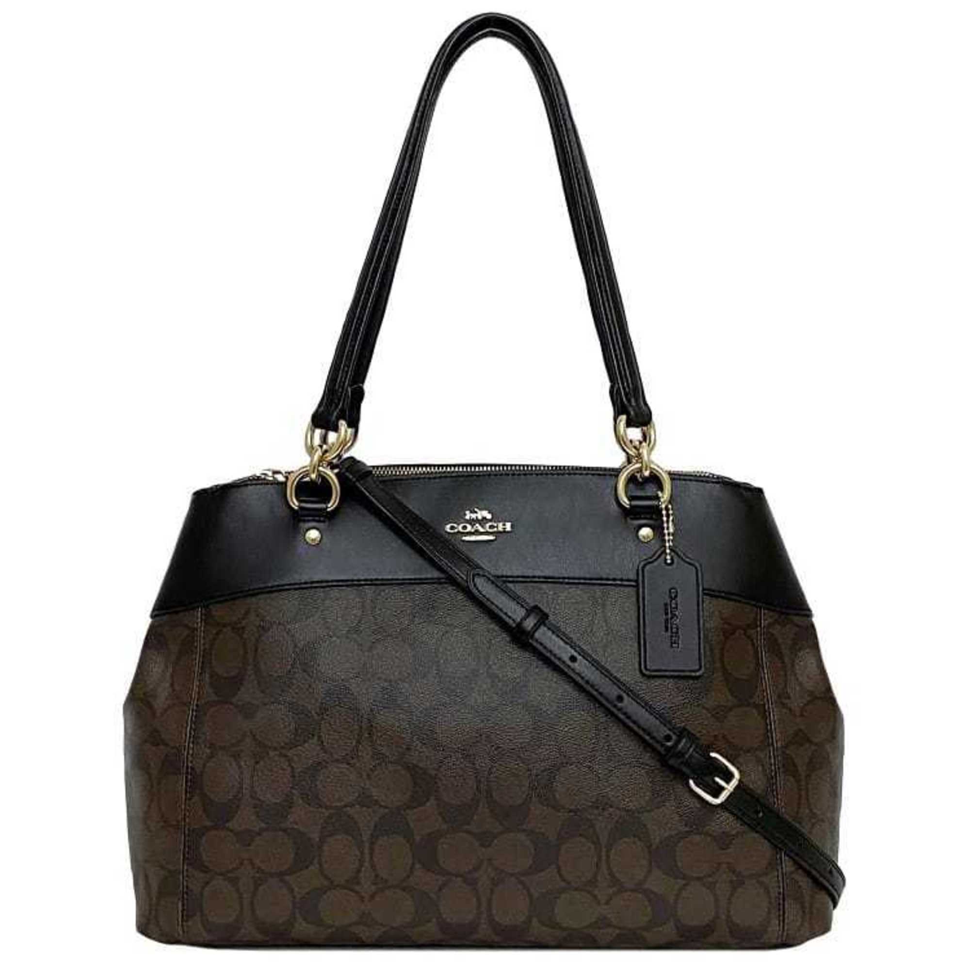 Coach 2way Brook Carriole Brown Black Signature F26140 f-20188 Tote Bag PVC Leather COACH Shoulder Women's