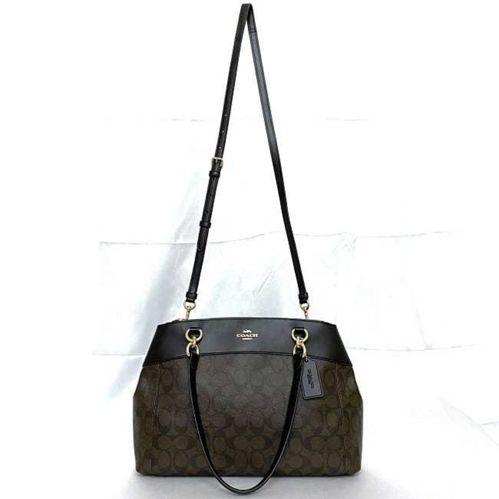 Coach 2way Brook Carriole Brown Black Signature F26140 f-20188 Tote Bag PVC Leather COACH Shoulder Women's