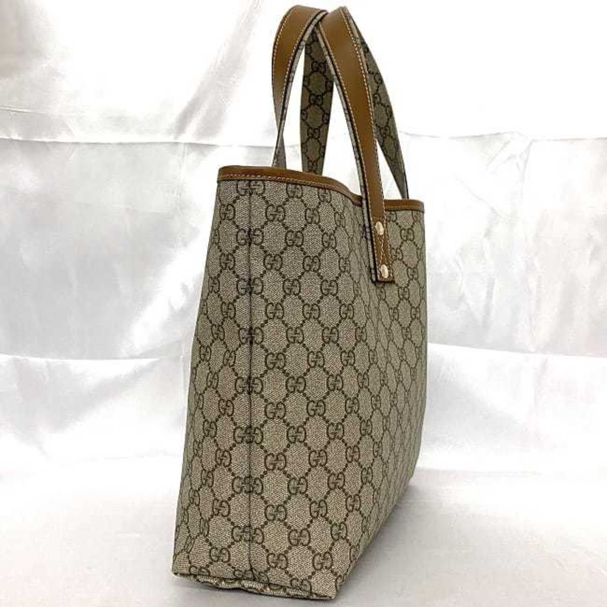 Gucci Tote Bag Beige Brown GG Supreme Shelly 21134 f-20348 PVC Leather GUCCI a4 Women's Compact