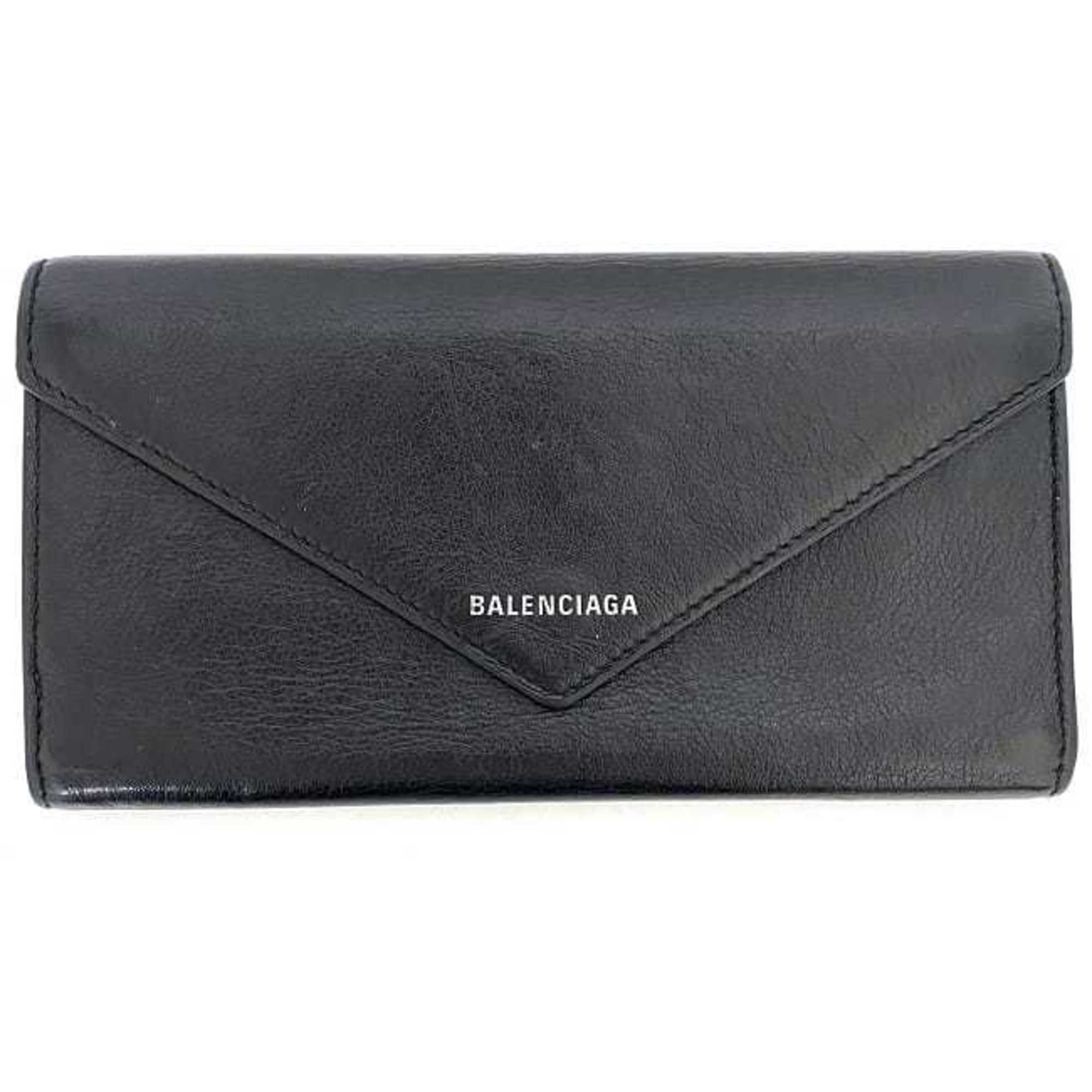 Balenciaga Bi-fold Long Wallet Black Everyday 499207 ec-20204 Leather BALENCIAGA Women's Men's
