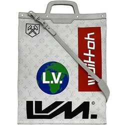 Louis Vuitton 2way Vertical Grey Monogram White M44627 f-20244 Tote Bag Canvas Leather UB1149 LOUIS VUITTON Shoulder Print A4
