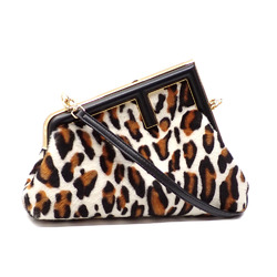 Fendi First Small Shoulder Bag for Women in White, Brown, Black, Pony Leather 8BP129 Leopard Print