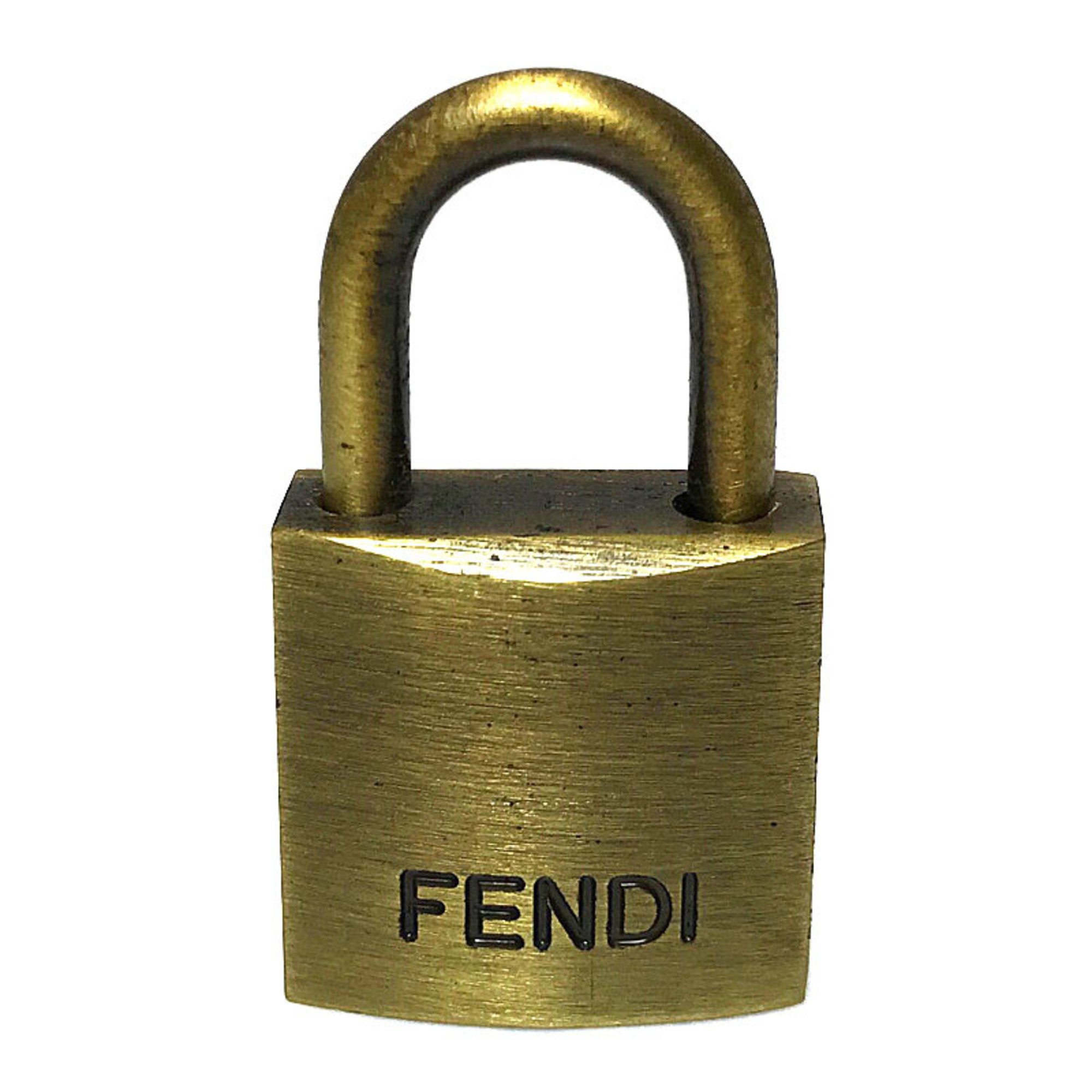 FENDI Crochet Key Padlock Gold Brown Leather Charm Bag