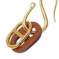 Hermes Haut Myon Earrings for Women GP Chaine d'Ancre Gold Brown Hook