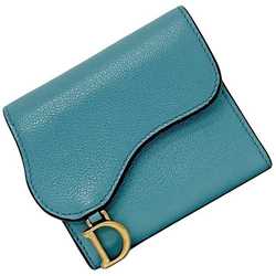 Christian Dior Tri-fold Wallet Blue Saddle S5652CCEH f-20298 Leather Compact D-shaped Folding Women's Flap