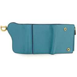 Christian Dior Tri-fold Wallet Blue Saddle S5652CCEH f-20298 Leather Compact D-shaped Folding Women's Flap