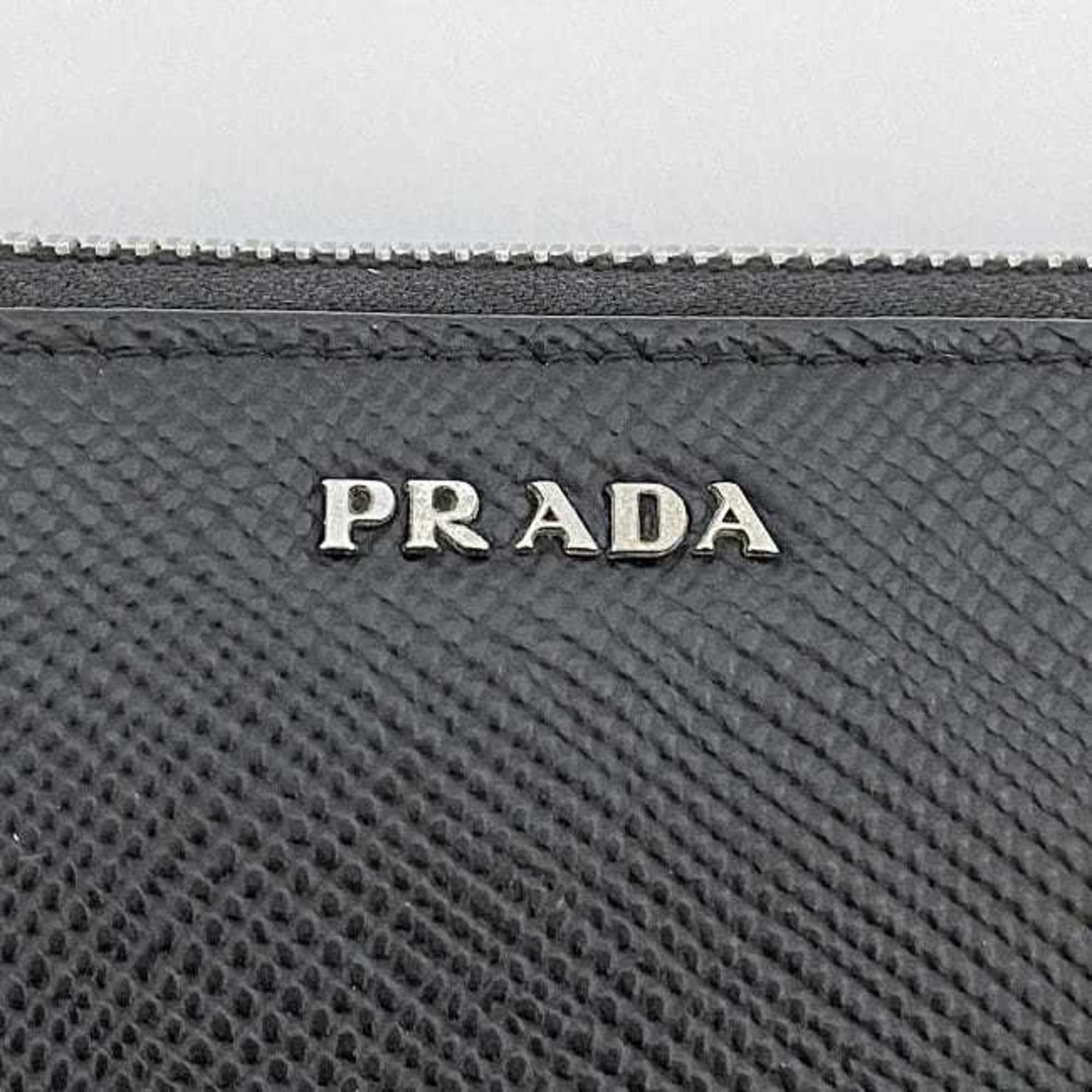 Prada Round Long Wallet Black NERO 2ML317 f-20307 Saffiano Leather PRADA Grain Men's Women's