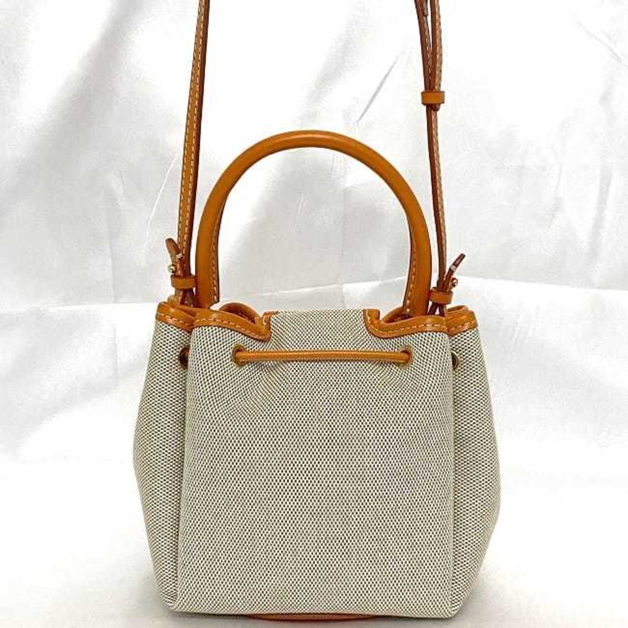 Burberry Shoulder Bag Beige Orange TB - f-20328 Bucket Canvas Leather BURBERRY