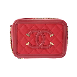 CHANEL CC Figley Chain Shoulder Bag Red Women's Caviar Skin