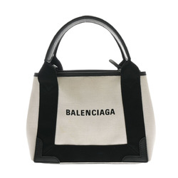 BALENCIAGA Navy Cabas XS Beige Black 390346 Women's Canvas Handbag