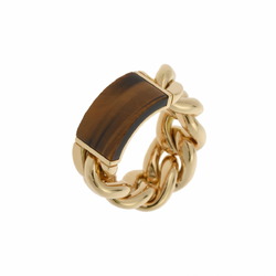 CHRISTIAN DIOR Tiger Eye Chain Ring #52 - Size 9.5 Women's 18K Yellow Gold