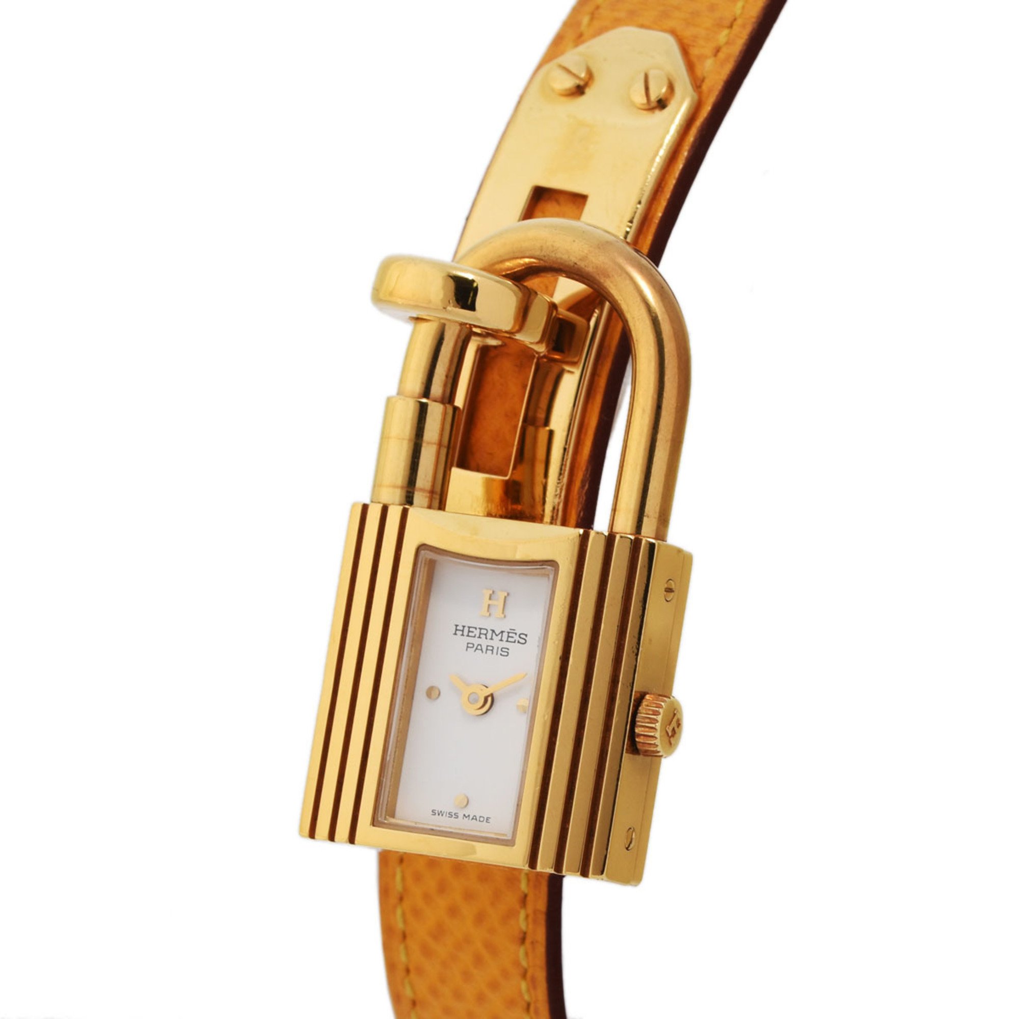 HERMES Kelly Watch KE1.201.170 Ladies GP Leather Wristwatch Quartz White Dial