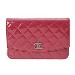 CHANEL Chanel Matelasse Chain Wallet Pink Silver Hardware 8692 Women's Enamel Shoulder Bag