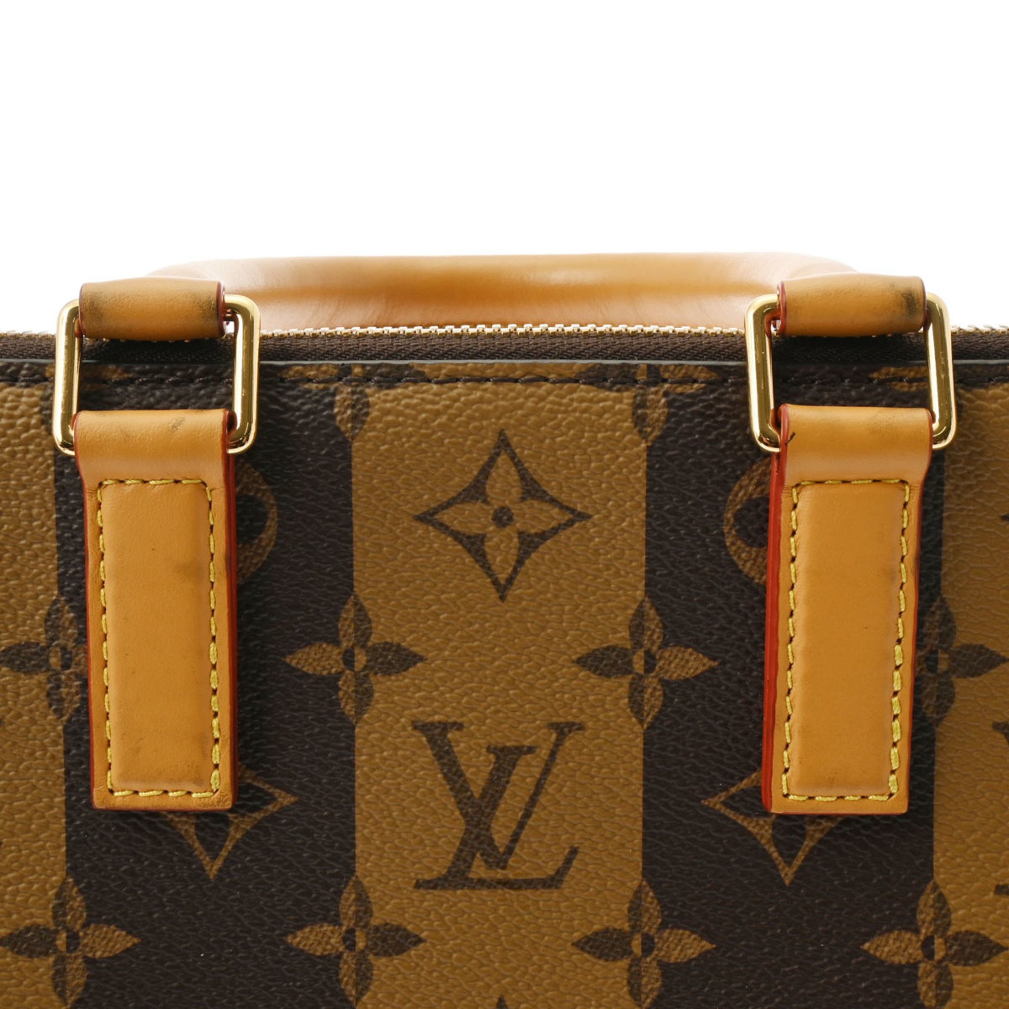 LOUIS VUITTON Louis Vuitton Monogram Stripe Sac Plat LV Square NIGO Collaboration Brown M45969 Unisex Canvas Handbag