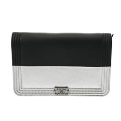 CHANEL Boy Chanel Chain Wallet 19cm Black Silver - Women's Leather Shoulder Bag