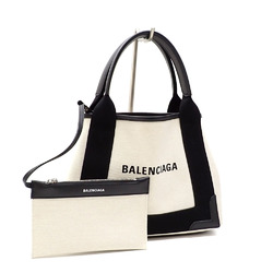 Balenciaga Handbag Navy Cabas XS Women's Black White Canvas Leather 390346