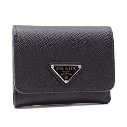 Prada Tri-fold Wallet Triangle Women's Nero Saffiano Leather 1MH043 Black