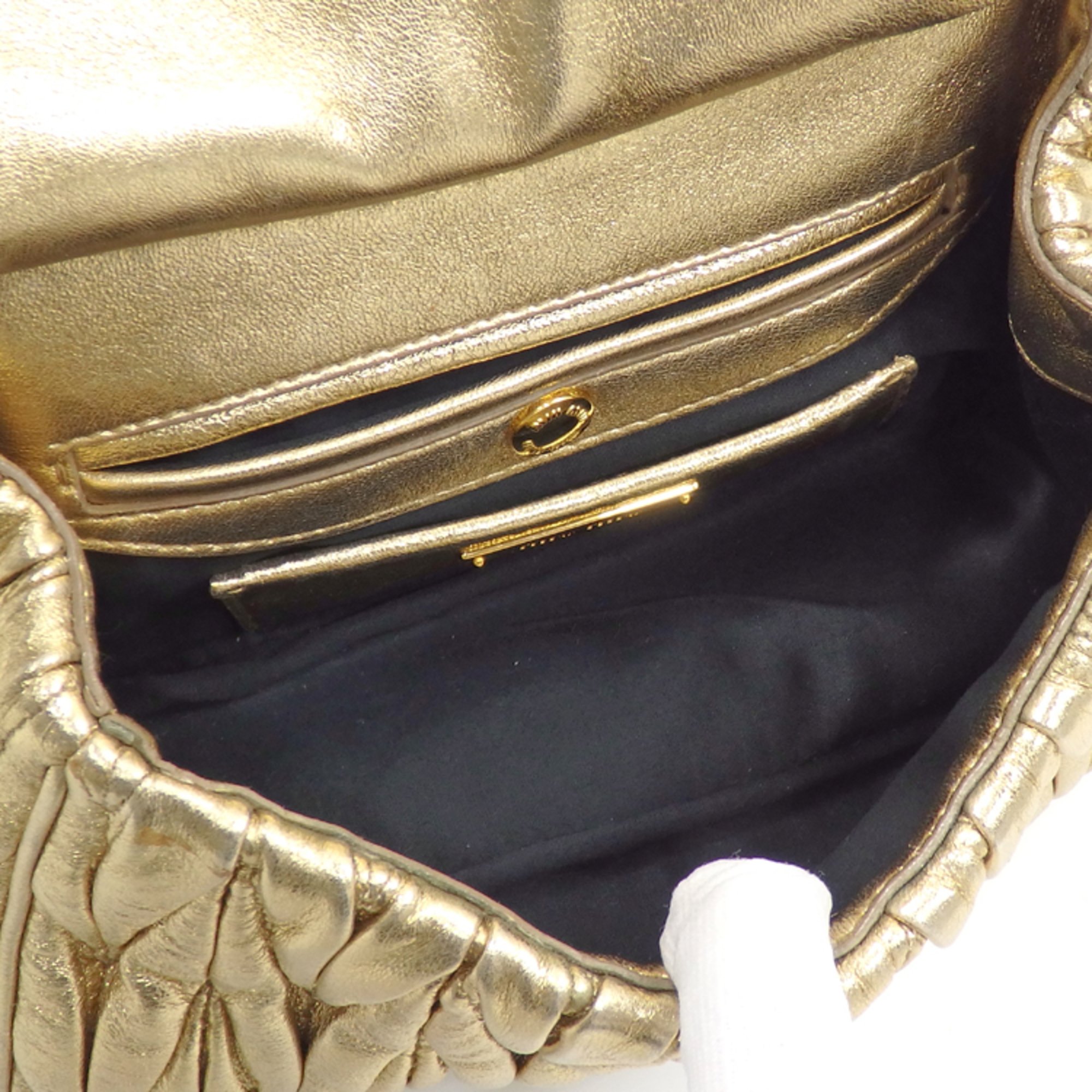 Miu Miu Miu Chain Shoulder Bag Matelasse Women's Platino Gold Leather RT0547