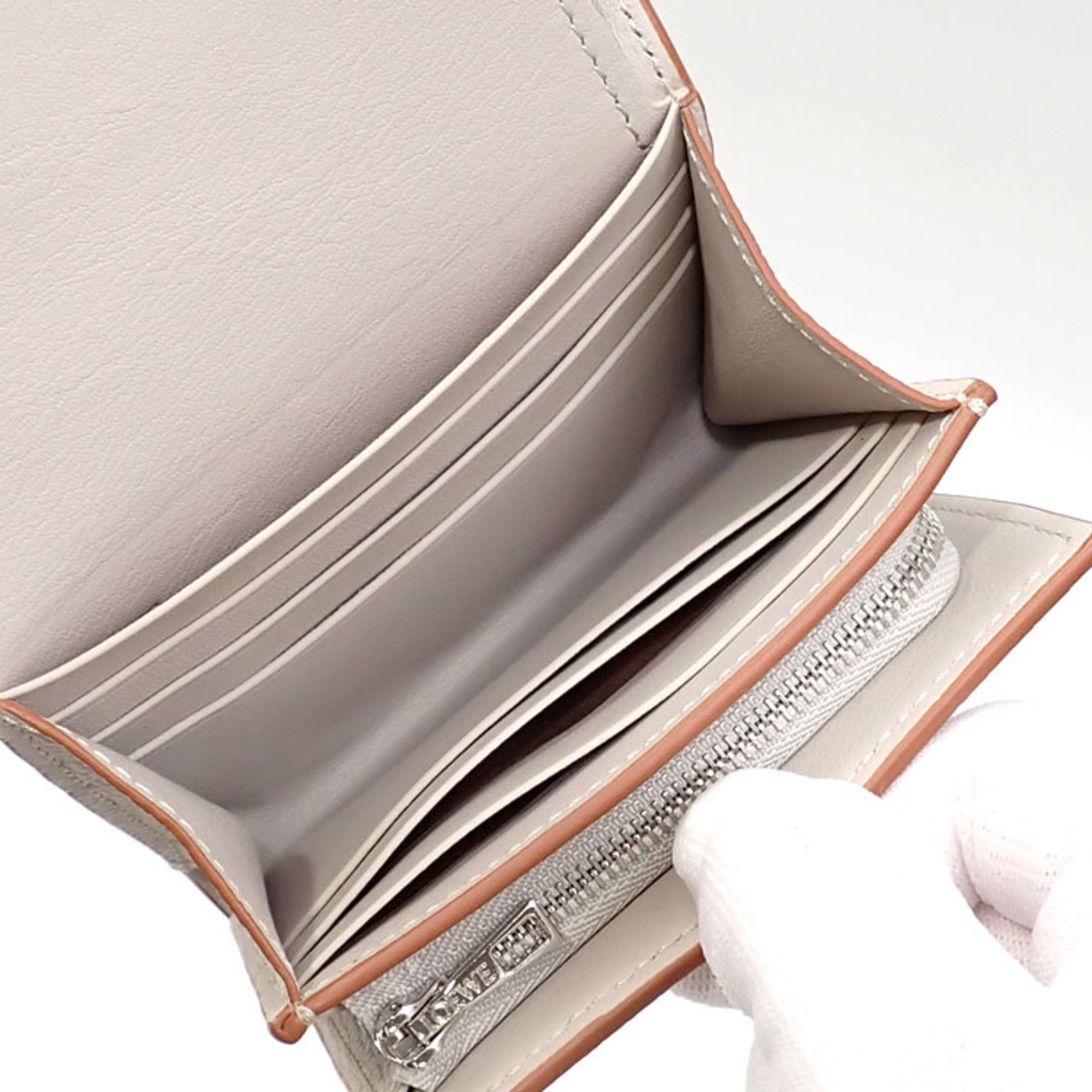 LOEWE Bi-fold Wallet Anagram Compact Flap Women's Light Ghost Pebble Grain Calfskin C821L57X01