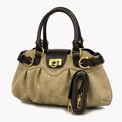 Salvatore Ferragamo handbag Gancini canvas leather brown beige ladies