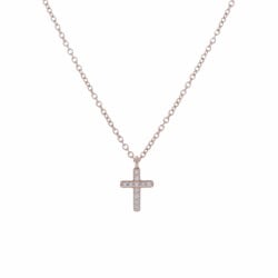 TIFFANY&Co. Tiffany Metro Cross Diamond - Women's K18 Pink Gold Necklace