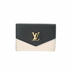 LOUIS VUITTON Louis Vuitton Portefeuille Rock Black Cream Pink M80984 Women's Grain Calfskin Tri-fold Wallet