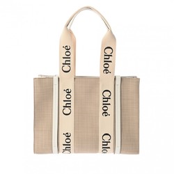 Chloé Chloe Woody Medium Khaki Beige Women's Canvas Nylon Tote Bag