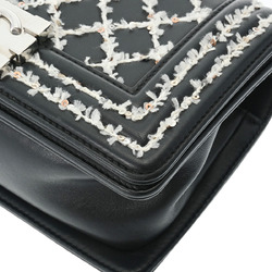 CHANEL Boy Chanel Sequin Chain Shoulder Bag 20cm Black A67085 Women's Lambskin