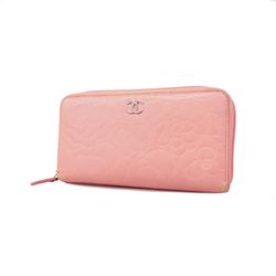 Chanel long wallet camellia leather pink ladies