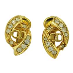 Christian Dior Earrings Rhinestone GP Plated Gold Women's