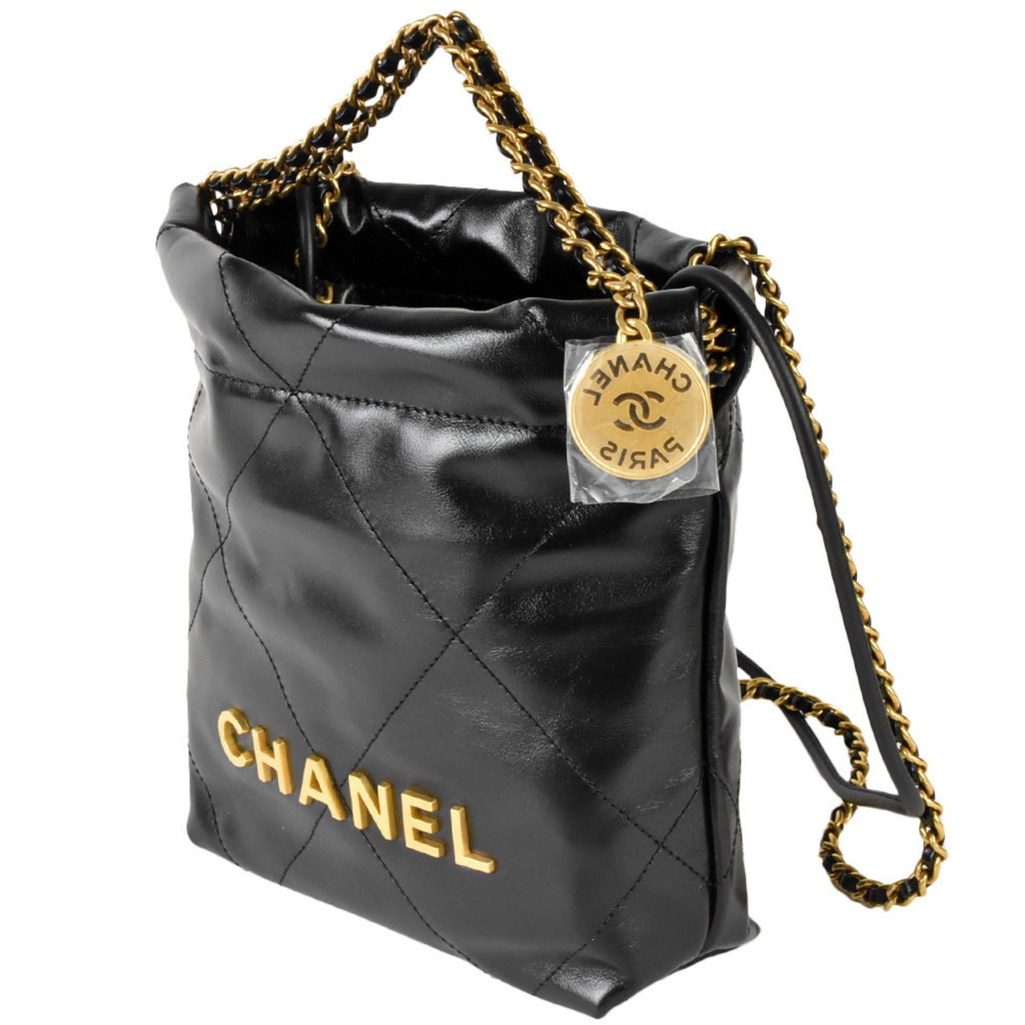 CHANEL 22 Handbag Chain Shoulder Bag Black Calf AS3980 Hobo