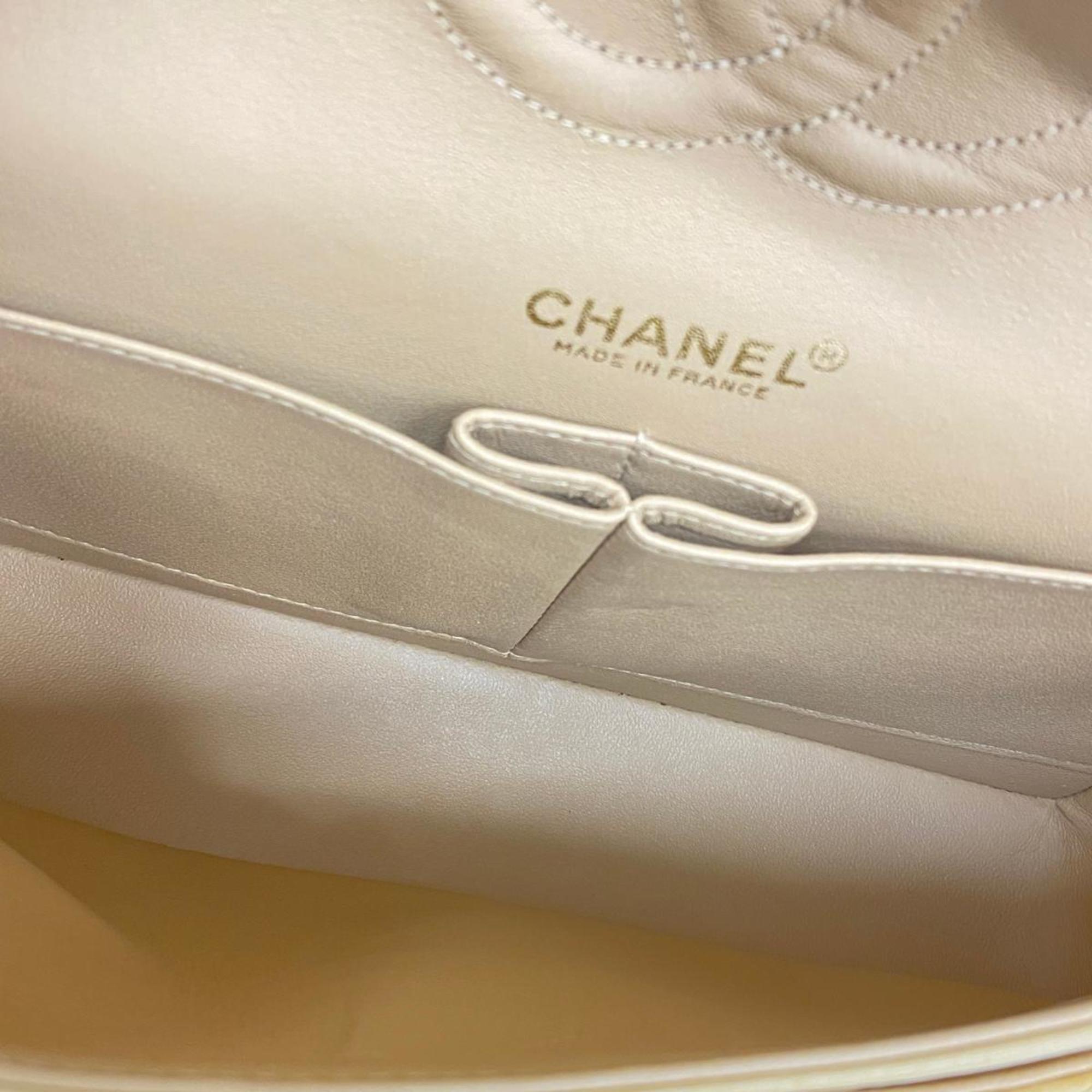 Chanel Shoulder Bag Matelasse W Flap Chain Lambskin Beige Women's