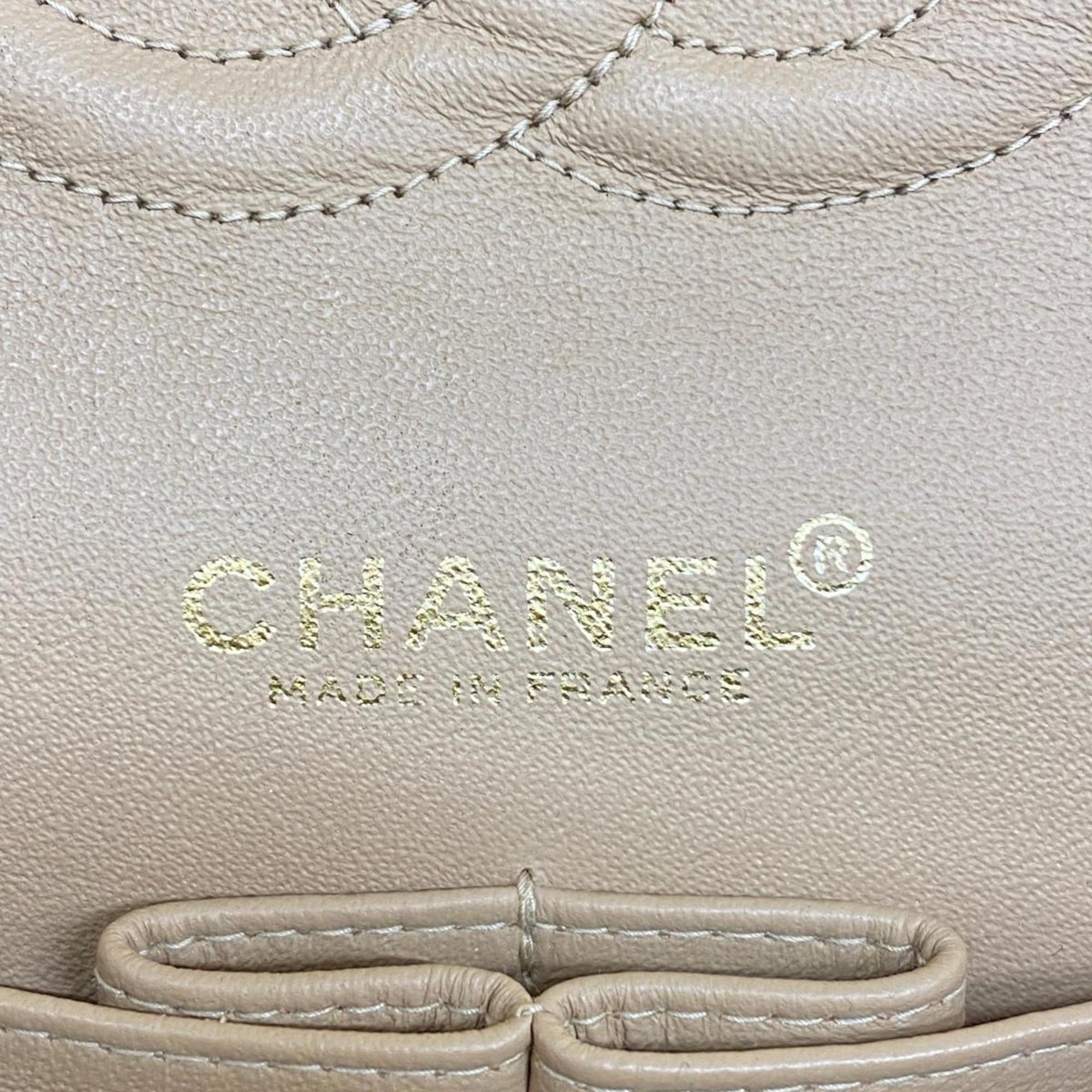 Chanel Shoulder Bag Matelasse W Flap Chain Lambskin Beige Women's