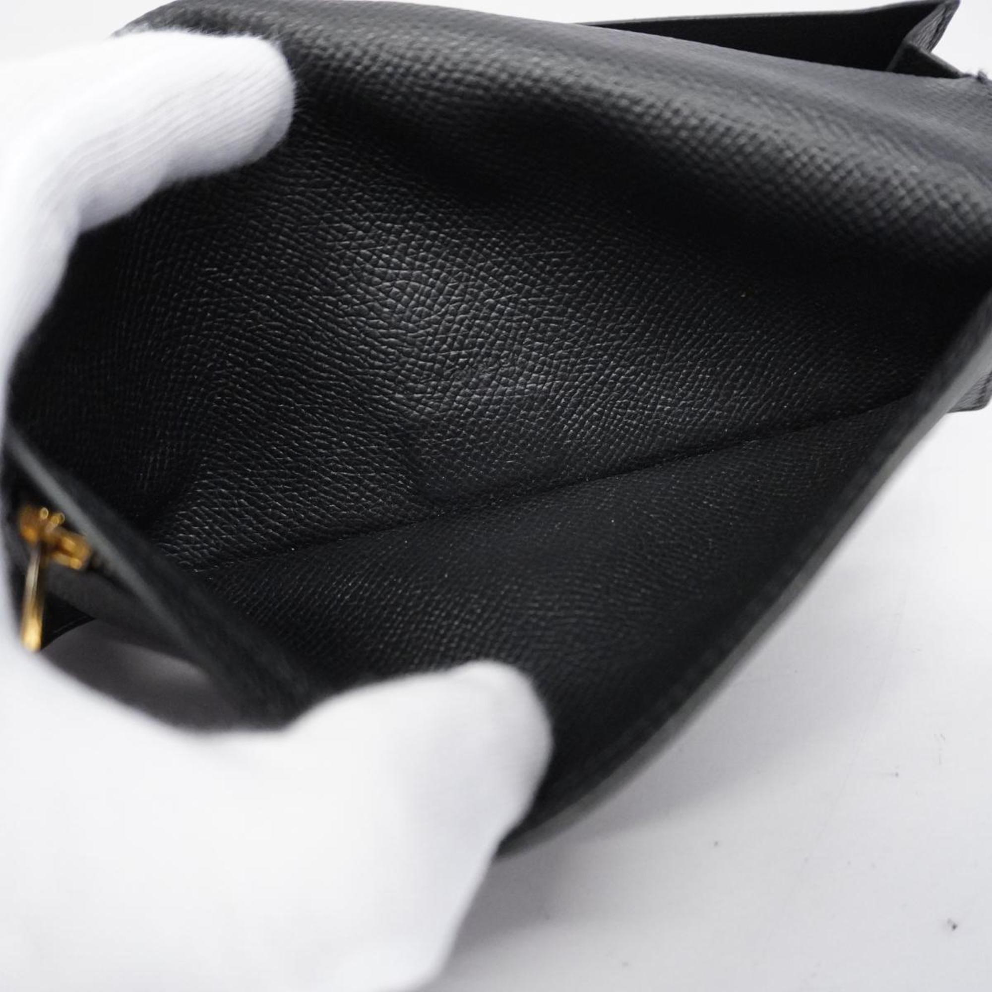 Hermes Long Wallet Bearn Soufflet C Stamped Epsom Leather Black Women's