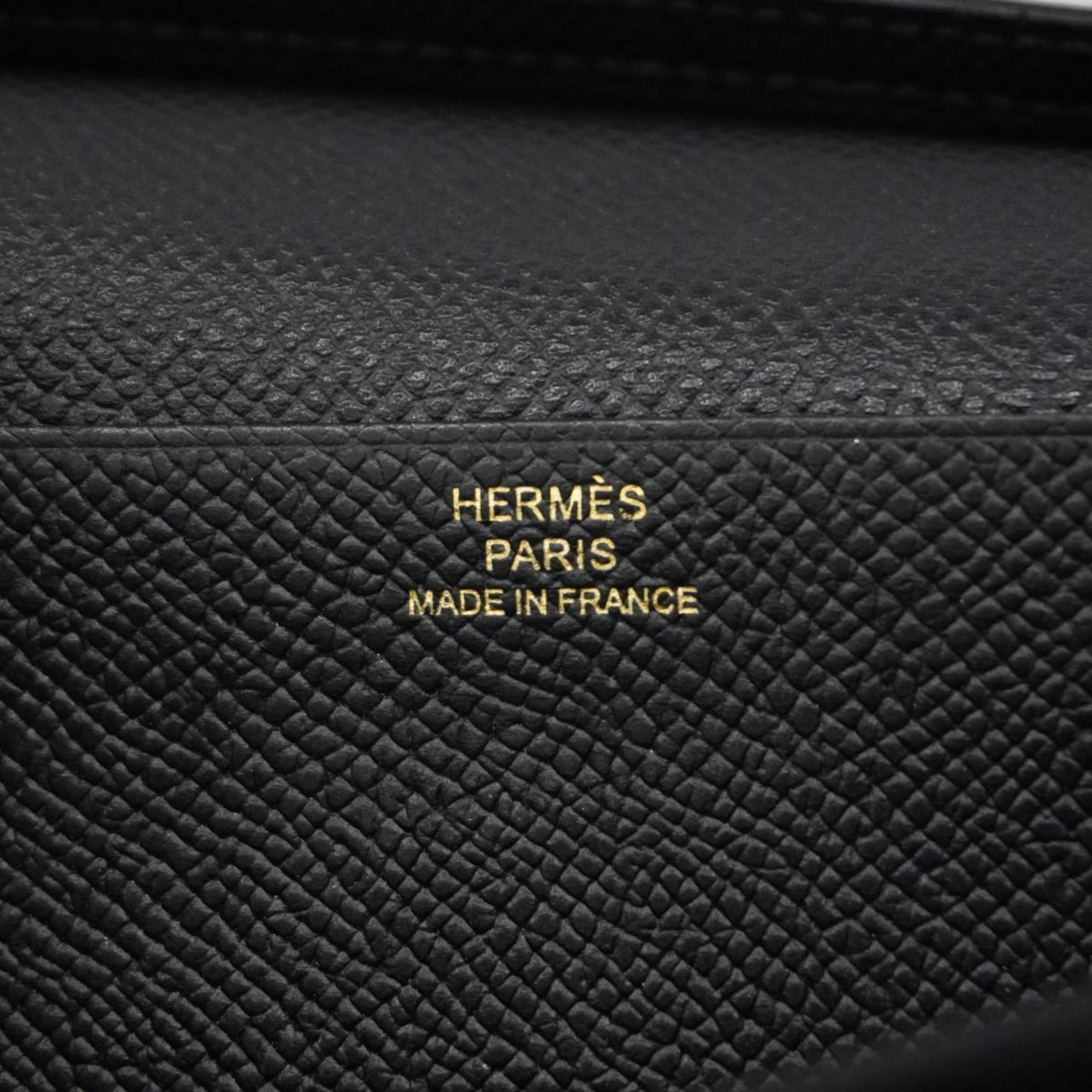 Hermes Long Wallet Bearn Soufflet C Stamped Epsom Leather Black Women's