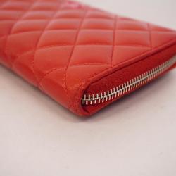 Chanel Long Wallet Matelasse Lambskin Red Women's