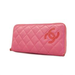 Chanel Long Wallet Matelasse Leather Pink Women's