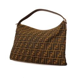 Fendi Shoulder Bag Zucca Nylon Canvas Leather Brown Women's