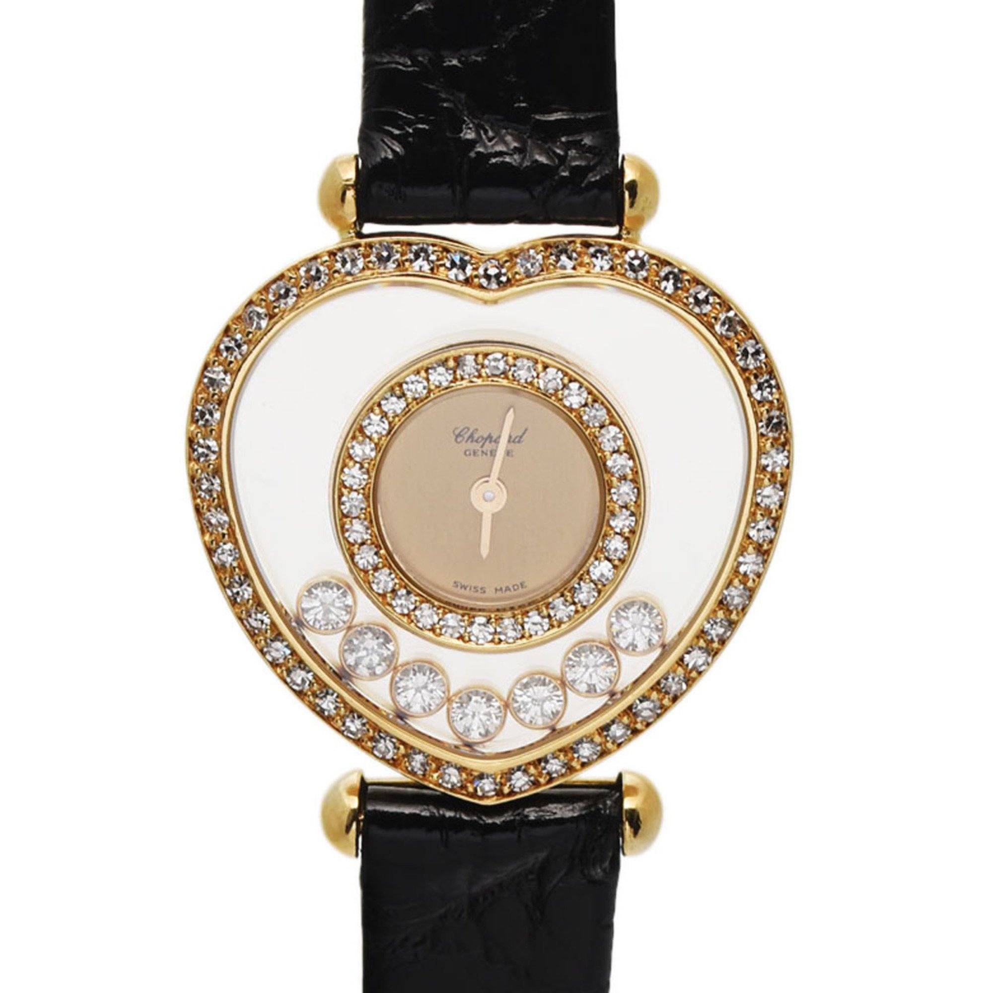 CHOPARD Chopard Happy Diamond Heart Bezel 7P 20 4516 Women's YG Leather Watch Quartz Gold Dial