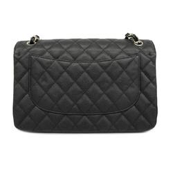 Chanel Shoulder Bag Matelasse W Flap Chain Caviar Skin Black Women's