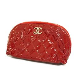 Chanel Pouch Matelasse Patent Leather Red Women's