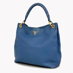 Prada Shoulder Bag Leather Grey Blue Women's