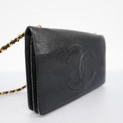 Chanel Shoulder Wallet Chain Caviar Skin Black Women's
