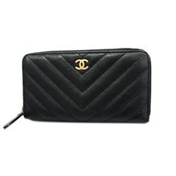 Chanel Wallet V-Stitch Leather Black Women's