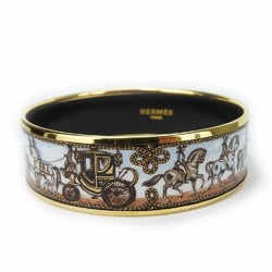 Hermes bracelet enamel metal cloisonné multicolor white brown gold carriage bangle women's HERMES